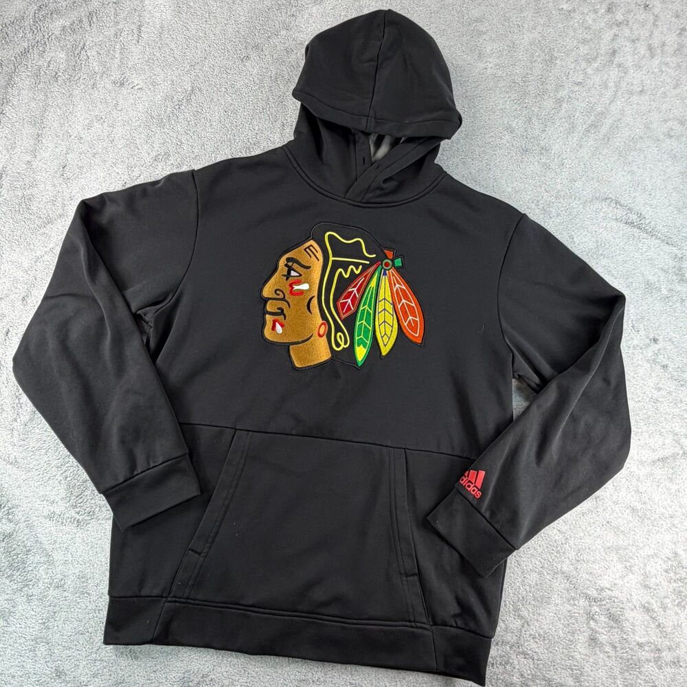 Adidas Chicago Blackhawks Hoodie Mens Size M Black NHL Pullover Sweatshirt